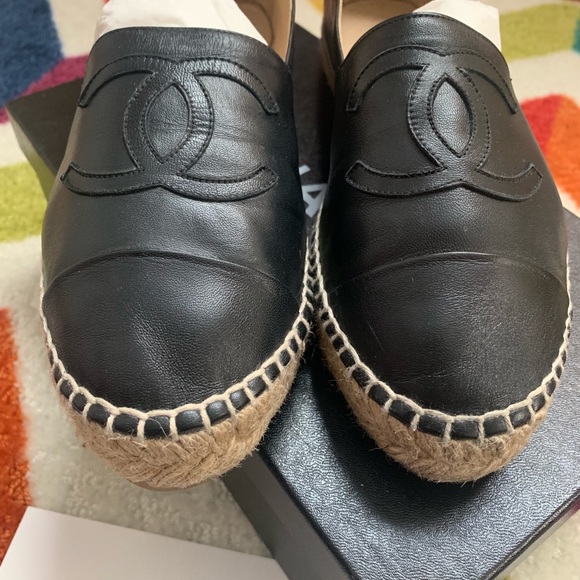 CHANEL Shoes Chanel Black Leather Espadrilles 38 Poshmark